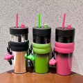 Imported 710ml SUS 316 Double Wall Heavy Weight Stainless Steel Hot and Cold Tea Coffee Mug and Juice Water Bottle with Straw Stainless Steel Car Thermos Cup Thermal Coffee Mug Large Capacity Leakproof Water Bottle for Sport Cold Drink Bottle. 
