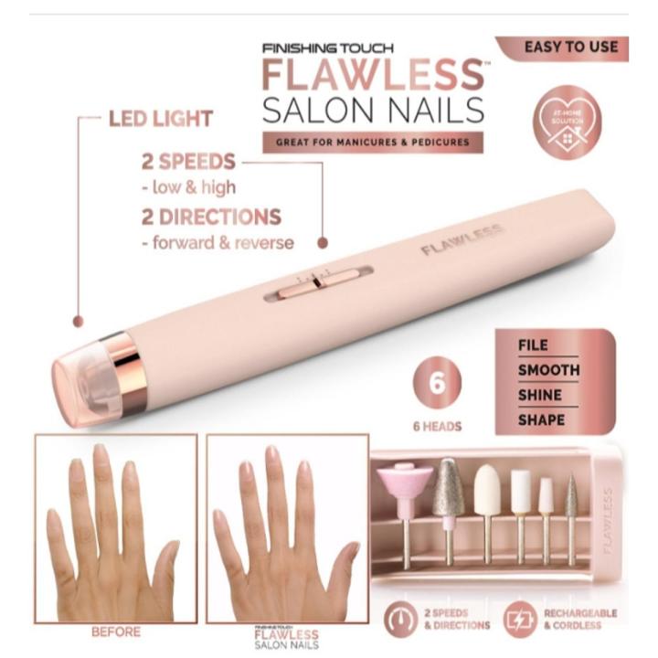 Flawless Salon Nail Pro Electric-Original Rechargeable Flawless Salon Nails Kit Electronic Nail Filer, Buffer, Shiner, Cuticles and Nail Polish Remover, and Full Manicure and Pedicure Kit Machine