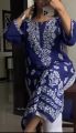 Summer Linen Indian Long Embroidered Kurti - Available in S, M, L, XL, Breathable, Full-Length Design. 