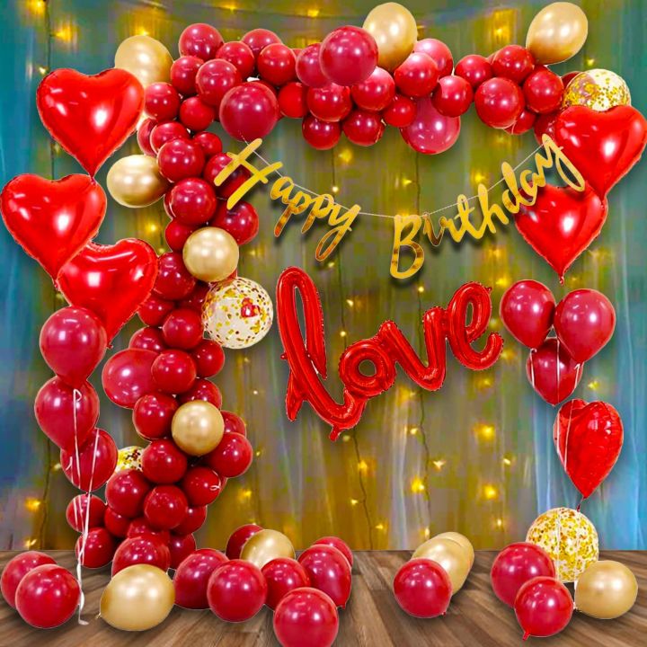 Valentine Birthday Theme ( 1Birthday Banner-30 Balloons-1 Fairy Light) Birthday Decoration Romantic Birthday Decoration Birthday Decoration For Couple