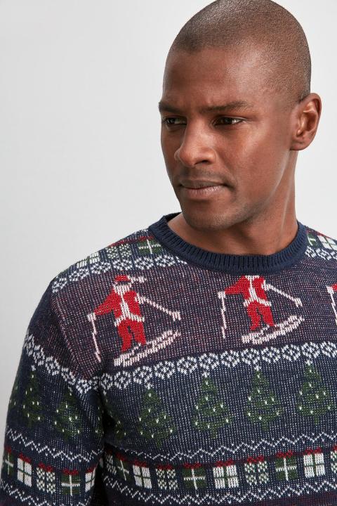 Trendyol%20Collection%20Navy%20Blue%20Men's%20Jacquard%20Christmas%20Themed%20Sweater%20TMNAW20KZ0780%20-%20Image%204