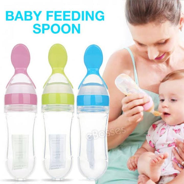 Baby Silicone Squeeze Feeding Spoon, Baby Silicone Feeding Bottle Spoon Baby Food Feeder  for Infant Dispensing and Feeding.