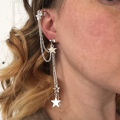 Pair of Star Ear Cuffs having long chain in silver color - hanging ear cuff earring - long chain ear cuffs earrings for women - girls - best jewelry gift set - artificial jewelry. 