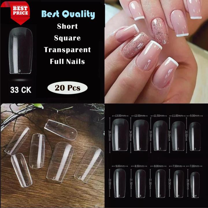 20pcs Best Quality Artificial Short Square Transparent Full Nails