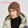 Cold Weather Beanie Hat Cozy Winter Beanie Hat for Men Women Warm Knit Wool Hat with Earflaps Fleece Lining Winter Thermal Hat. 