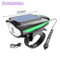 Solar Bicycle Headlight High Brightness Rechargeable Bike Headlight with Horn Solar Power Waterproof Led Bicycle Light with 3 Lighting Modes for Road Bike on Bicycle Headlight. 