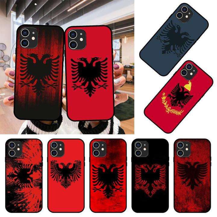 Phone Case For Apple IPhone 12 Mini 11 Pro XR X MAX SE XS 4 5 6 6S 7 8 E Plus Black Cover Funda Soft Etui Albania Flag Eagle