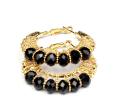 Round Hoop Earring with Black Beads And Stones - Golden. 