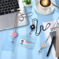 Badge Lanyard with ID Holders Flower Badge Reels with Pearl Vertical Clear Name Tag Holder for Girl Women Card Key Cute Badge Necklace. 