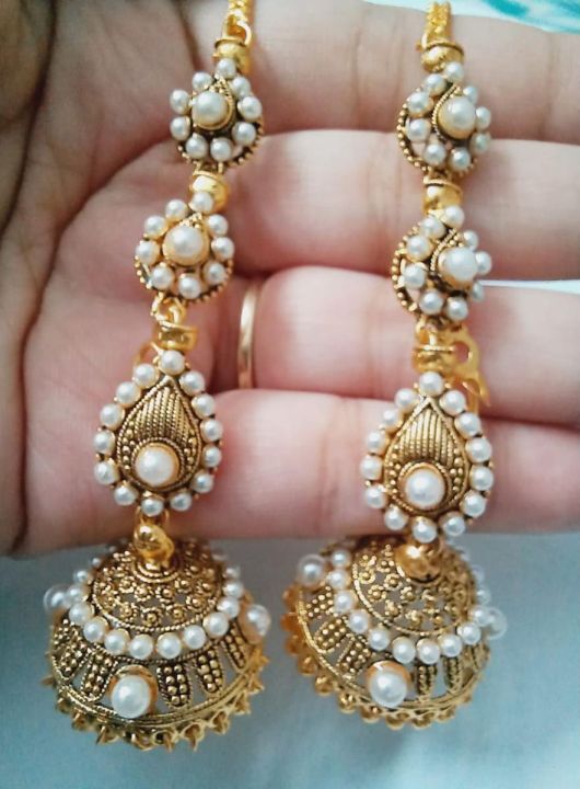 High Quality Stylish Traditional White Pearl Jhumka Earrings For Women & Girls