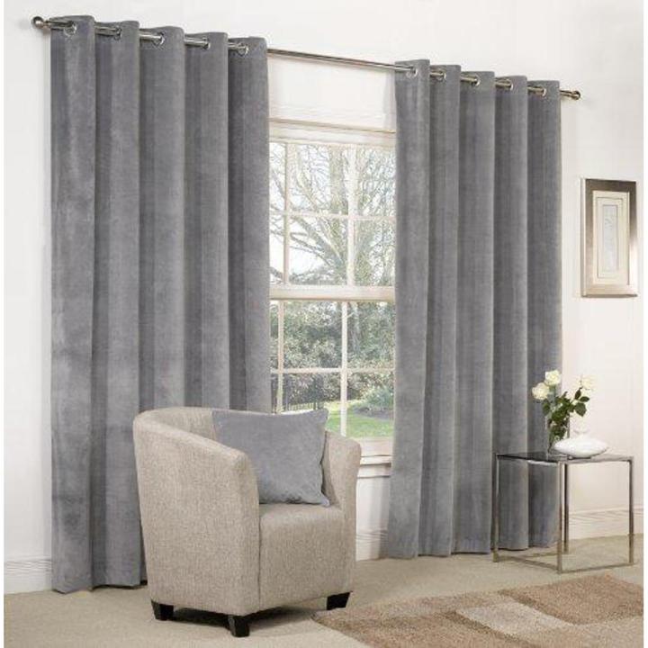 Grey Velvet Ring Top / Eyelet Curtains - Set of 2 Panels