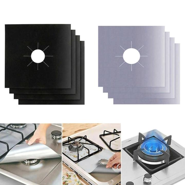 Stove Protector Cover Liner, Pack of 4 Gas Hob Protectors - Non-Stick Aluminum Reusable Gas Stove Burner Cover Sheet, Safe Protective Foil Kitchen Accessory