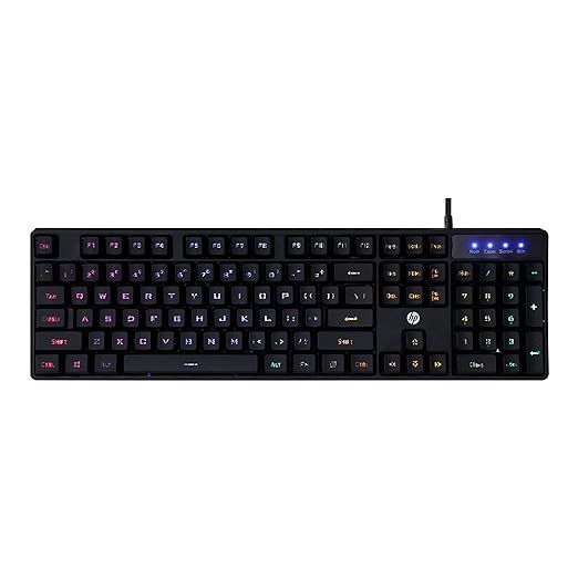 HP K300 Backlit Membrane Wired Gaming Keyboard with Mixed Color Lighting, 4 LED Indicators, Matte Finish Double Injection Key Caps and Windows Lock Key