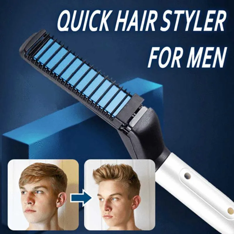 Quick Hair Styler for Men Ceramic Flat Iron Comb Straighten Curly Hair Fast Heated for Men Daraz.pk