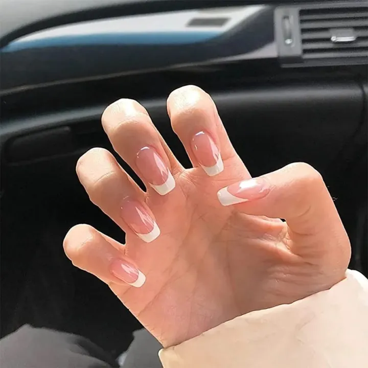 24Pcs%20Short%20French%20Nails%20Nude%20Pink%20French%20Tips%20Nails%20for%20Women%20and%20Girls%20artificial%20nails%20Water%20Proof%20Nails%20with%20Design%20Nail%20Art%20French-tips%20+%2012%20tabs%20nail%20glue%20sheet,%20a%20nail%20filer%20-%20Image%204