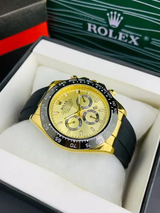 RX Chronograph Luxury Men’s Watch – Gold Dial & Golden Case | Black ...