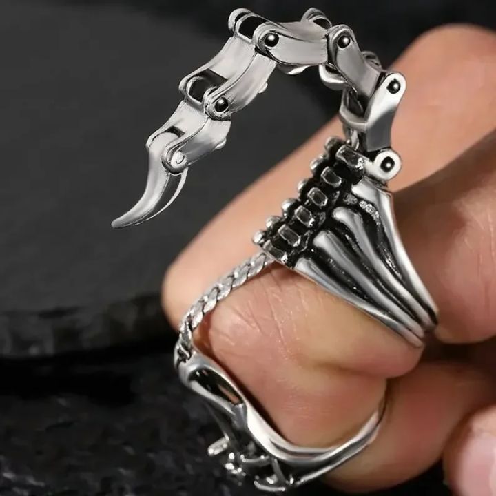 Men Scorpion Ring Heavy Rock Punk Joint Rings Vintage Cool Gothic Scroll Armor Metal Rock Full Finger Rings Jewelry