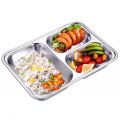 3 Compartments Stainless Steel Divided Dining Plate - Thickened Metal Tray for Camping, School, and Home Use - Durable and Easy to Clean, Rectangular Metal Dinner Plates for Adults Kids Food Portion Control Camping Lunch Snack. 