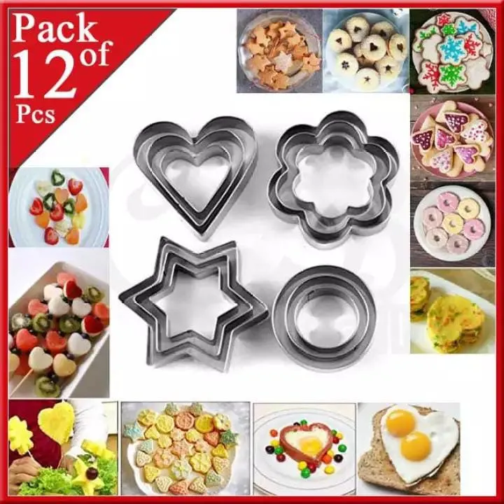 Pack of 12 Stainless Steel Cookies Cutter Set Fruit & Vegetable Shape Cutter for Decoration
