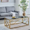 Golden Crescent Coffee Table - Rectangular Glass Coffee Table, Wooden Center Table for Living Room. 