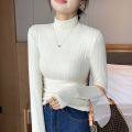 Knitwear Bottoming Shirt for Women Autumn and Winter New Western Style Inner Wear Mock Neck Sweater Slim-Fit Long-Sleeved Mid-Collar Warm Top. 