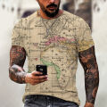 2022 Men's Summer Personality Youth World Map 3D Printing Ocean Anchor O Neck Short Sleeve T-Shirt. 