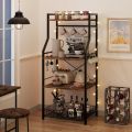 Kitchen Bakers Rack, Microwave Oven Stand with Large Wire Basket, Industrial Coffee Bar Station, 4-Tier Kitchen Utility Storage Shelf  , Pots Organizer, Rustic Brown. 