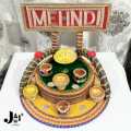 Fancy -Mayon rasam thaal, customized/handcrafted-Mehndi decoration items, for wedding-stylish, unique & fancy-rasam plates-bride, groom decoration mehndi thaal / rasam tray ,for mayo,dholki,mehndi | Round shape S=| 16x16x12 | inches”. 