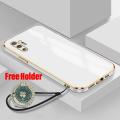 FELMYST Free Lanyard With Ring Case For Samsung Galaxy Note 10 Plus 5G Fashion Clover Diamond Luxury Metal Plating Holder Stand Soft Mobile Phone Casing Square Girl Gift Square Shockproof Back Cover. 