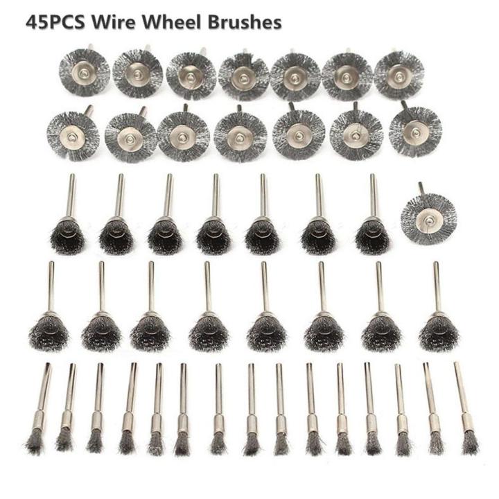 45PCS Stainless Steel Steel Wire Brush Wheel Brushes Die Grinder Rotary Electric Tool for Engraver