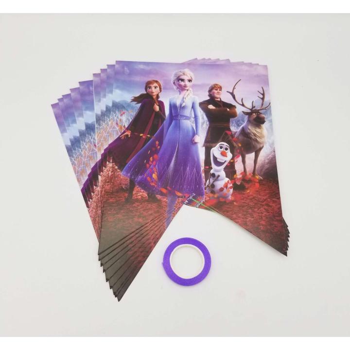 FROZEN THEME BIRTHDAY BANNER ( PACK OF 10 BANNER CARDS WITH RIBBON )