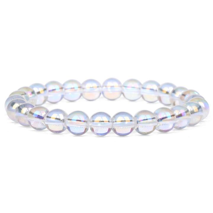 Fashion Crystal Moonstone Bracelet Flash Shining Stone 8mm Beads Bracelet For Men Women Elastic Jewelry Handmade Wristband