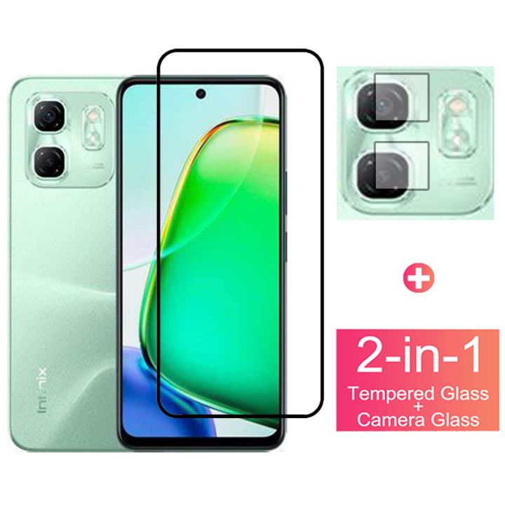infinix Hot 50i Tempered Glass Full Coverage Glass Film For infinix Hot 50i 2 in 1 Screen Protector and Camera Lens Glass Protector