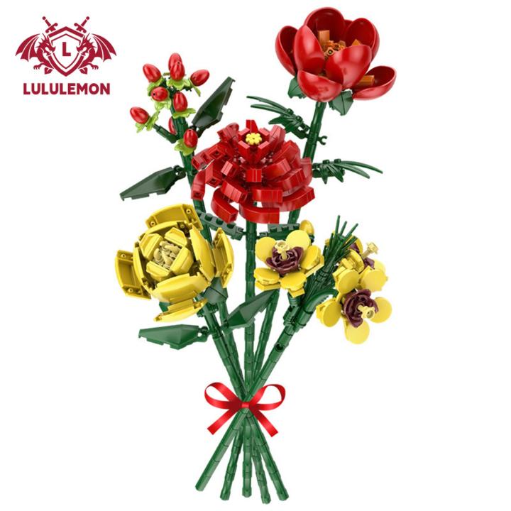 Lululemon Building Block Ornament Smooth Edge Romantic Rose Flower Building Block Toy Holiday Gift