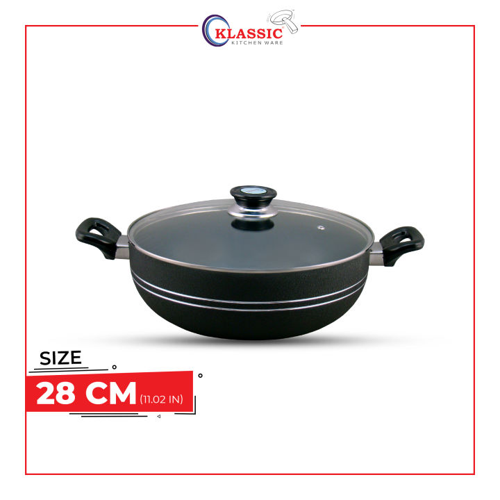 KLASSIC Wok / Karahi Round Short Handle 28Cm with Glass Lid Non Stick