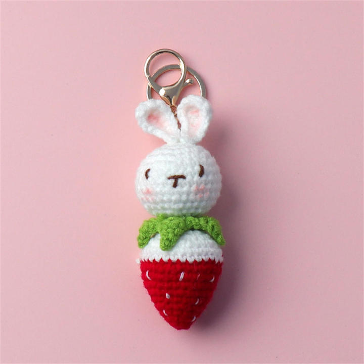 Handmade Wool keychain Soft Knitted Crochet Cute rabbit keyring Woolen Handmade crochet doll for Schoolbags Backpacks Key rings Handbag accessories Gift ideas