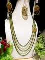 Green & Golden Long Mala Set | Multi-Layer Beaded Necklace Set with Matching Earrings Tikka – Traditional Party Jewelry for Women. 