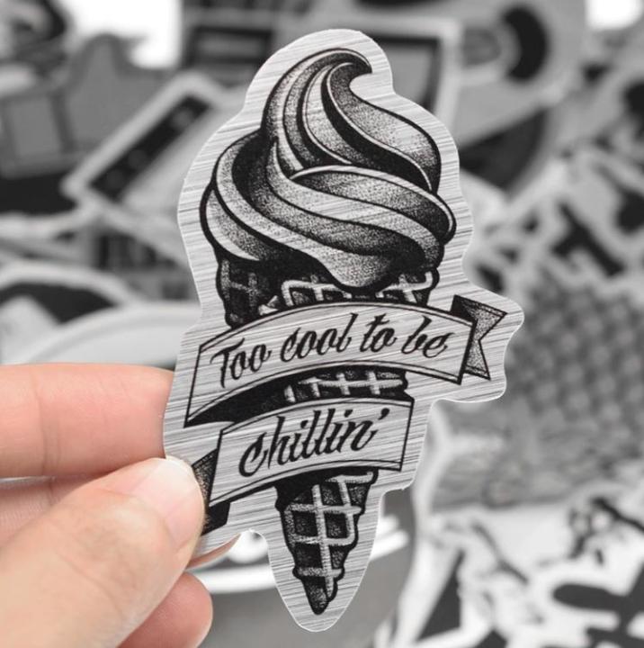 10%20Pcs/Pack%20Metallic%20Color%20Black%20and%20White%20Funny%20Punk%20Mixed%20Waterproof%20Stickers%20for%20TV%20PC%20Laptop%20Car%20Bike%20Skateboard%20Guitar%20-%20Image%204