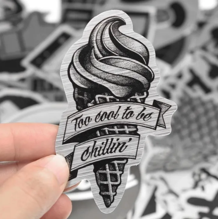 10%20Pcs/Pack%20Metallic%20Color%20Black%20and%20White%20Funny%20Punk%20Mixed%20Waterproof%20Stickers%20for%20TV%20PC%20Laptop%20Car%20Bike%20Skateboard%20Guitar%20-%20Image%204