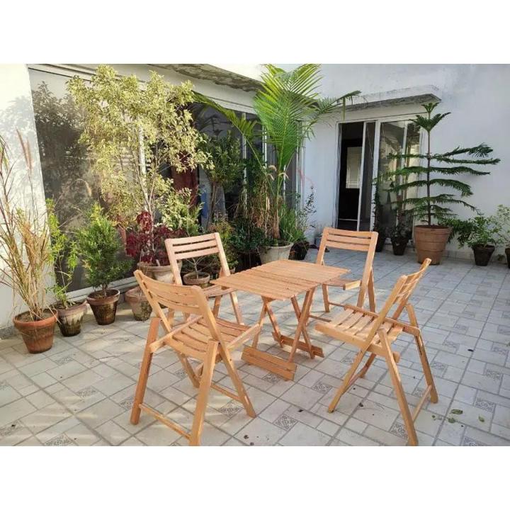 Wooden folding Chairs and Table Folding Set 4 Chairs and 1 Table | Daraz.pk