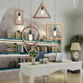 Vintage Style , 4 Lamp Rectangle, Triangle, Round, Square Hanging Pendant Ceiling Roof Light with Rope. Hemp Rope Ceiling Hanging Light. 