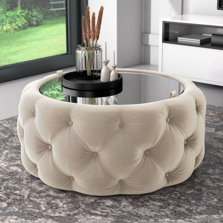 ottoman coffee table round table center table velvet table