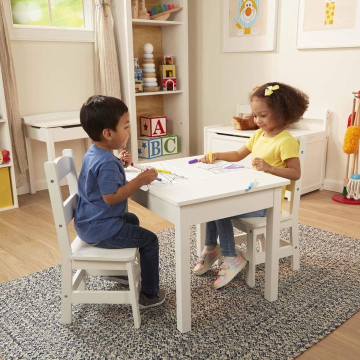 Stylish White Kids Table and Chair Set Ideal for Girls and Boys Ages 3 4 5 and Up Complete Kids Furniture with 2 Chairs Perfect Gift for Playtime and Learning Daraz.pk