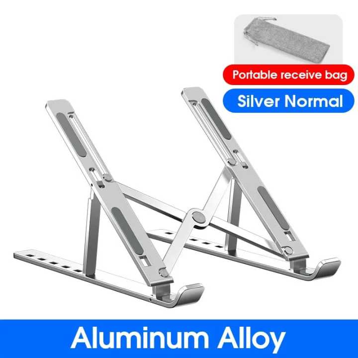 New Laptop Stand Adjustable Metal Stands, Portable Folding Aluminum Lap top Riser Holder with Adjustable Height for Desk, Foldable Ventilated Cooling With Anti Slip Rubber Grips Silver Laptop Accessories Compatible for Laptops, Macbook, Tablet, Notebook