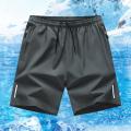 Ice Silk Men Cargo Shorts Sports Summer Quick Dry Leisure Fitness Solid Color Short Trousers Unique Reflective Strip Design. 