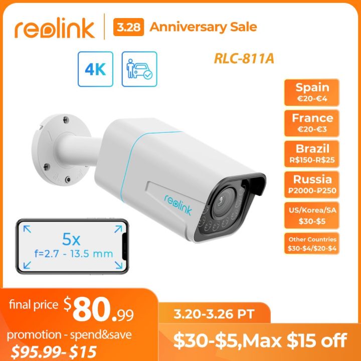 REOLINK RLC-811A PoE IP Security Camera 8MP 4k night vision audio alarm 5x zoom