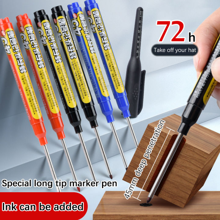 Tools 45mm Deep Hole Long Nib Head Markers Deep Drill Hole Long Nib Scriber Multifunction Mechanical Carpentry Colorful Marker Pen Natuo