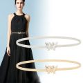 Fashion Metal Hollow Out Carved Bow Women Belts Elastic Skinny Thin Dress Belt Women Ladies Gold Sliver Decor Waist Chain Straps. 