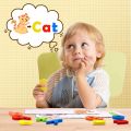 Spelling Games for Kids,Alphabet Puzzle Game Toy Set with Double-Sided Word Pattern Cognition Cards & 52 wooden letter blocks,Preschool Vocabulary Spelling for Kids Toddlers. 