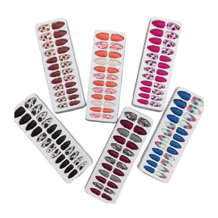 24 Pcs - Artificial Color Full Nails Set For Girls